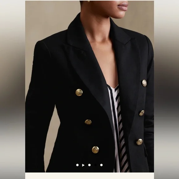 Banana Republic Factory ICON BLAZER Double Breasted Gold Button // Black #569851 - Picture 4 of 4